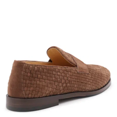 Brunello Cucinelli Woven Texture Loafers With Kleather Finish In Brown