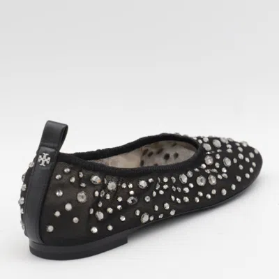 Tory Burch Black Ballet Flats With All-over Crystals Application In Tech Fabric Woman