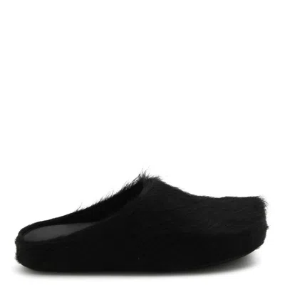 Marni Fussbett Calf-hair Leather Slippers In Black