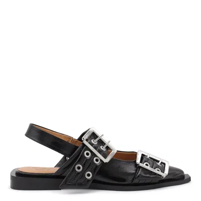 Ganni Buckle Ballerinas In Multi