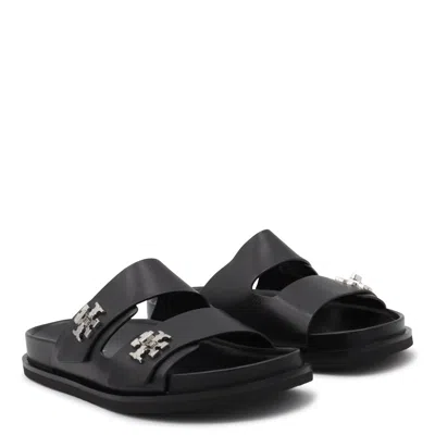Tory Burch T Lock Slide Sandals With Logo Embellishment In Black