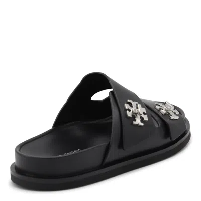Tory Burch T Lock Slide Sandals With Logo Embellishment In Black