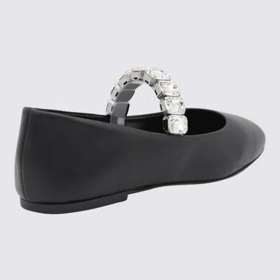 Casadei Crystal-embellished Black Leather Ballerinas In Black