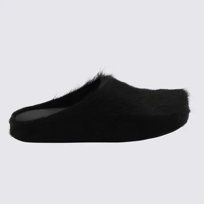 Marni Fussbett Calf-hair Leather Slippers In Black