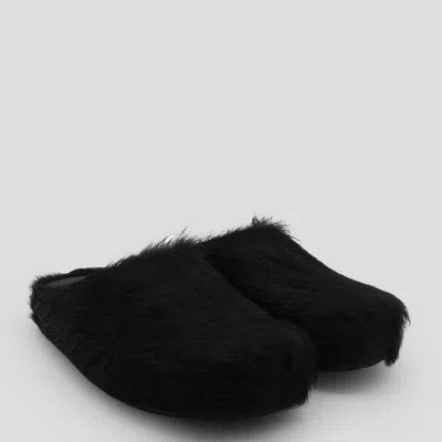 Marni Fussbett Calf-hair Leather Slippers In Black