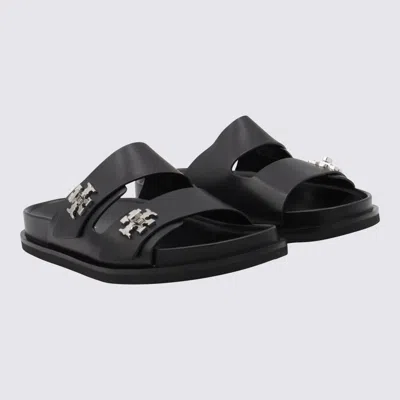 Tory Burch T Lock Slide Sandals With Logo Embellishment In Black