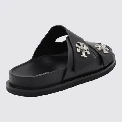 Tory Burch T Lock Slide Sandals With Logo Embellishment In Black