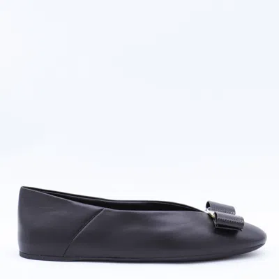 Ferragamo Bow Detail Ballerina Shoes With Metal Accent In Blue
