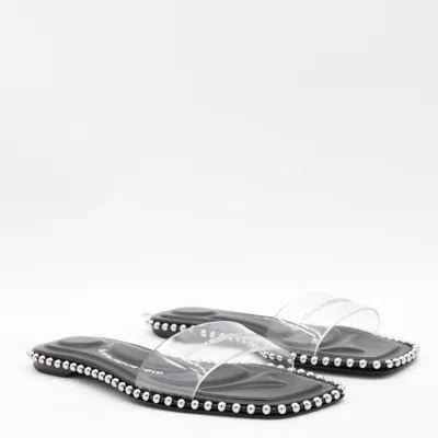 Alexander Wang Nia Ballchain Leather Sliders In Black
