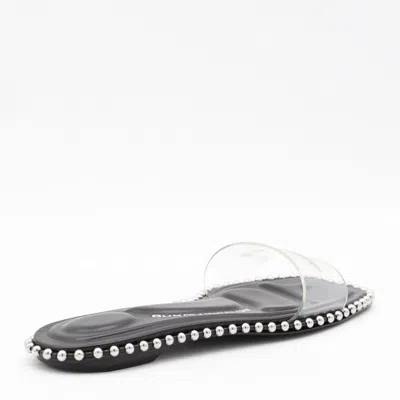Alexander Wang Nia Ballchain Leather Sliders In Black
