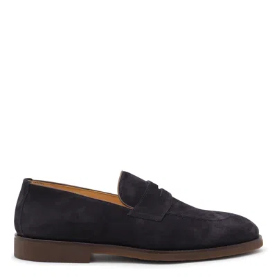 Brunello Cucinelli Leather-trimmed Suede Penny Loafers In Blue