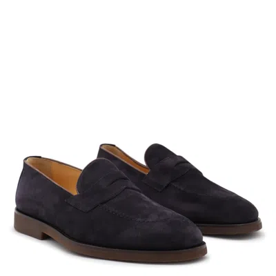 Brunello Cucinelli Leather-trimmed Suede Penny Loafers In Blue