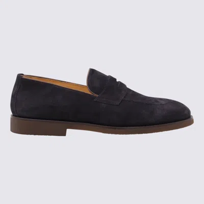 Brunello Cucinelli Leather-trimmed Suede Penny Loafers In Blue