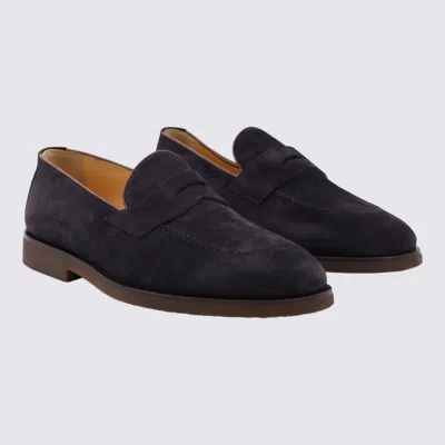 Brunello Cucinelli Leather-trimmed Suede Penny Loafers In Blue