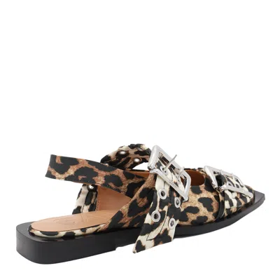 Ganni Leopard Satin Feminine Buckle Ballerinas