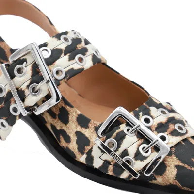Ganni Leopard Satin Feminine Buckle Ballerinas