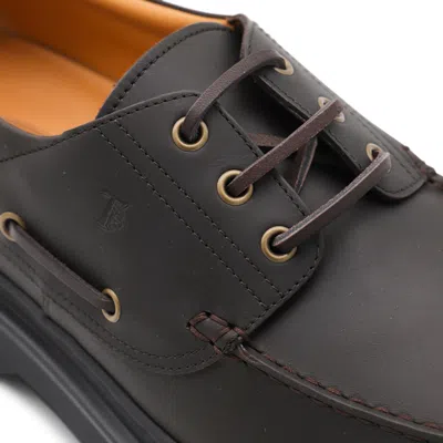 Tod's Brown Leather Loafers With Rounded Toe And Chunky Sole In Brown
