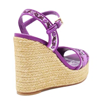 Dolce & Gabbana Dolce&gabbana Women Embroidery Maiolica  Pattern Wedged Sandals In Purple