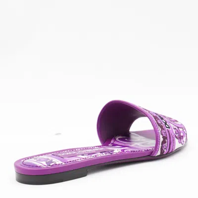 Dolce & Gabbana Violet Sandals With Logo Embroidery On The Front And All-over Majolica Motif In Purple