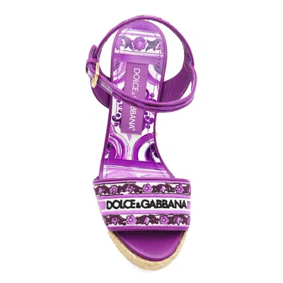 Dolce & Gabbana Dolce&gabbana Women Embroidery Maiolica  Pattern Wedged Sandals In Purple