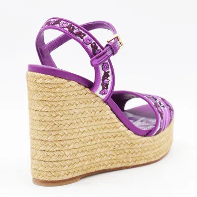 Dolce & Gabbana Dolce&gabbana Women Embroidery Maiolica  Pattern Wedged Sandals In Purple