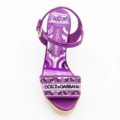 Dolce & Gabbana Dolce&gabbana Women Embroidery Maiolica  Pattern Wedged Sandals In Purple