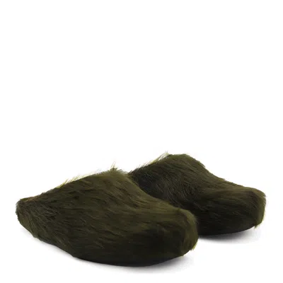 Marni Deep Sage Calf Hair Fussbett Sabot Mules In Green