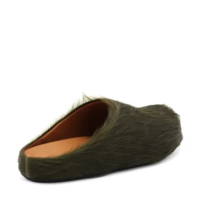 Marni Deep Sage Calf Hair Fussbett Sabot Mules In Green