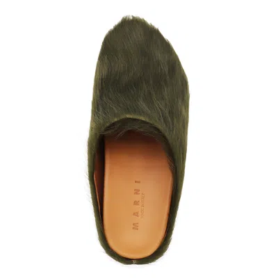 Marni Deep Sage Calf Hair Fussbett Sabot Mules In Green