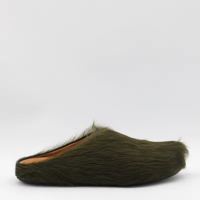 Marni Deep Sage Calf Hair Fussbett Sabot Mules In Green