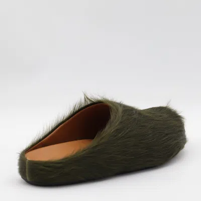 Marni Deep Sage Calf Hair Fussbett Sabot Mules In Green