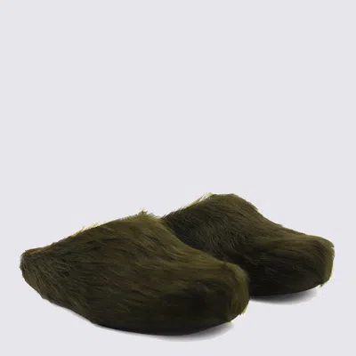 Marni Deep Sage Calf Hair Fussbett Sabot Mules In Green