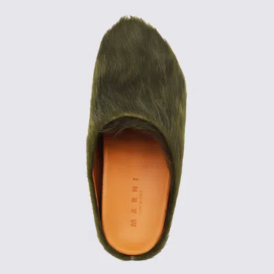 Marni Deep Sage Calf Hair Fussbett Sabot Mules In Green