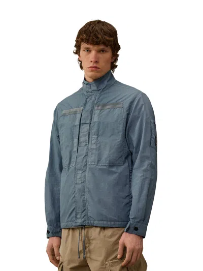 C.p. Company C.p.company Men Flatt Nylon Jacket With Logo Iconic Detail In Blue