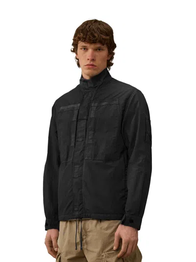 C.p. Company C.p.company Men Flatt Nylon Jacket With Logo Iconic Detail In Blue