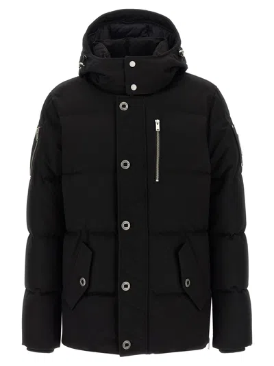 Moose Knuckles Forrestville Black Down Jacket With Fixed Hood And Logo Patch On The Sleeve In Cotton Blend Man In Black