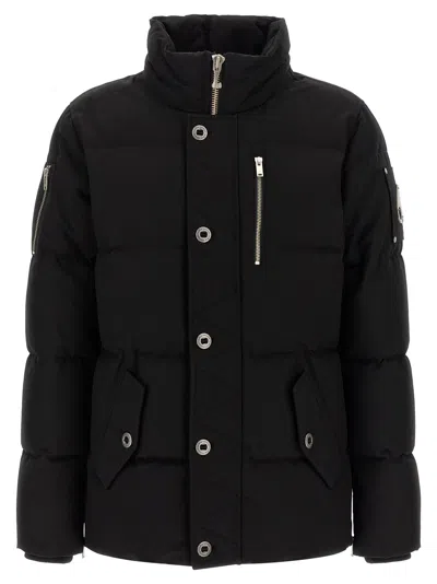 Moose Knuckles Forrestville Black Down Jacket With Fixed Hood And Logo Patch On The Sleeve In Cotton Blend Man In Black
