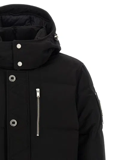 Moose Knuckles Forrestville Black Down Jacket With Fixed Hood And Logo Patch On The Sleeve In Cotton Blend Man In Black