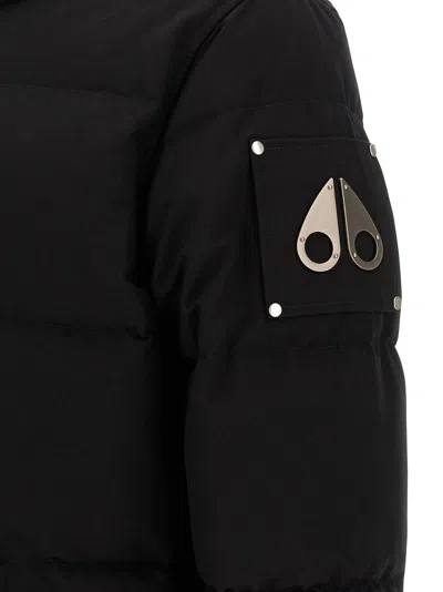 Moose Knuckles Forrestville Black Down Jacket With Fixed Hood And Logo Patch On The Sleeve In Cotton Blend Man In Black