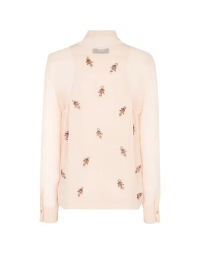 Fendi Women Georgette Top With Rhinestones And Sequins Embroidery In White