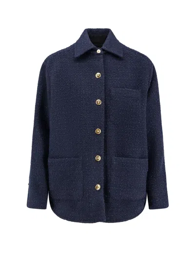 Pinko Oversized Patterned Tweed Jacket In Blue