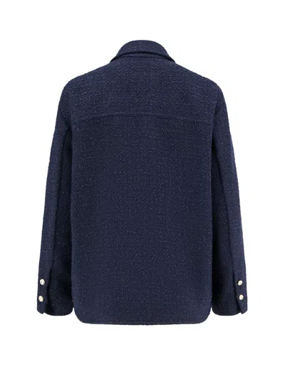 Pinko Oversized Patterned Tweed Jacket In Blue