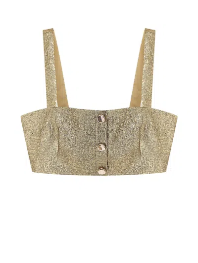 Self-portrait Gold Metallic Fabric Top In Brown