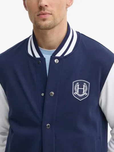 Hackett Logo-patch Bomber Jacket In Blue