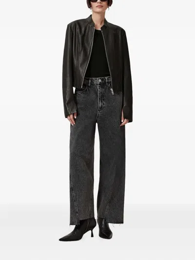 Allsaints Zip-front Leather Jacket In Black