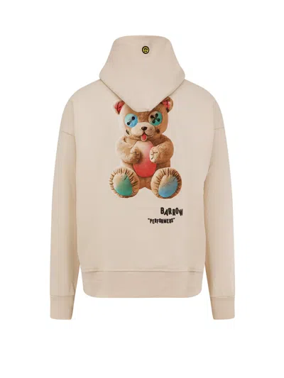Barrow Hooded Cotton Sweatshirt Back Print In White
