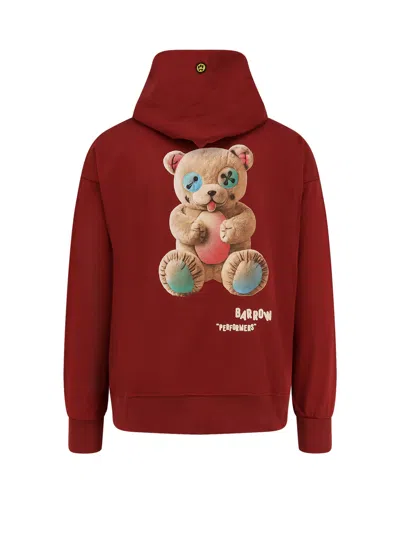 Barrow Cotton Sweatshirt With Hood And Graphic Back In Burgundy
