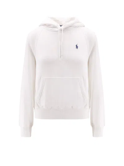 Polo Ralph Lauren Ribbed Cuff Long Sleeve Cotton Sweatshirt With Kangaroo Pocket In White