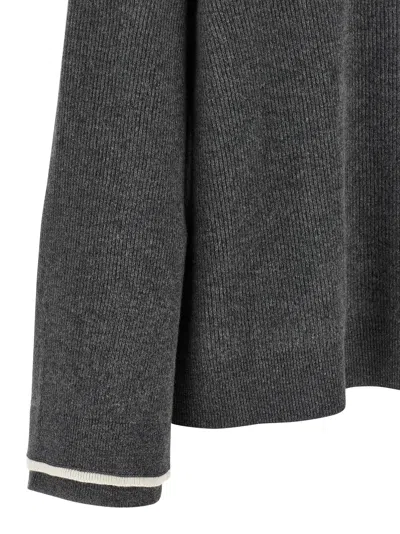 Brunello Cucinelli Ribbed Texture Hooded Sweater With Long Sleeves In Gray