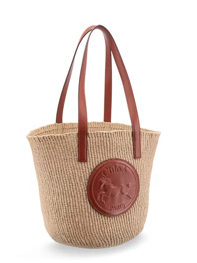 Chloé Raffia Large Horse Medal Bucket Bag